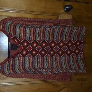 French Blue Multicolor Geometric Pattern Top